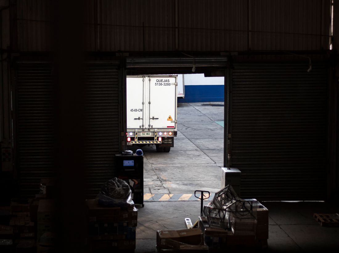 Truck at the loading dock for freight transfer and cross dock near Sacramento